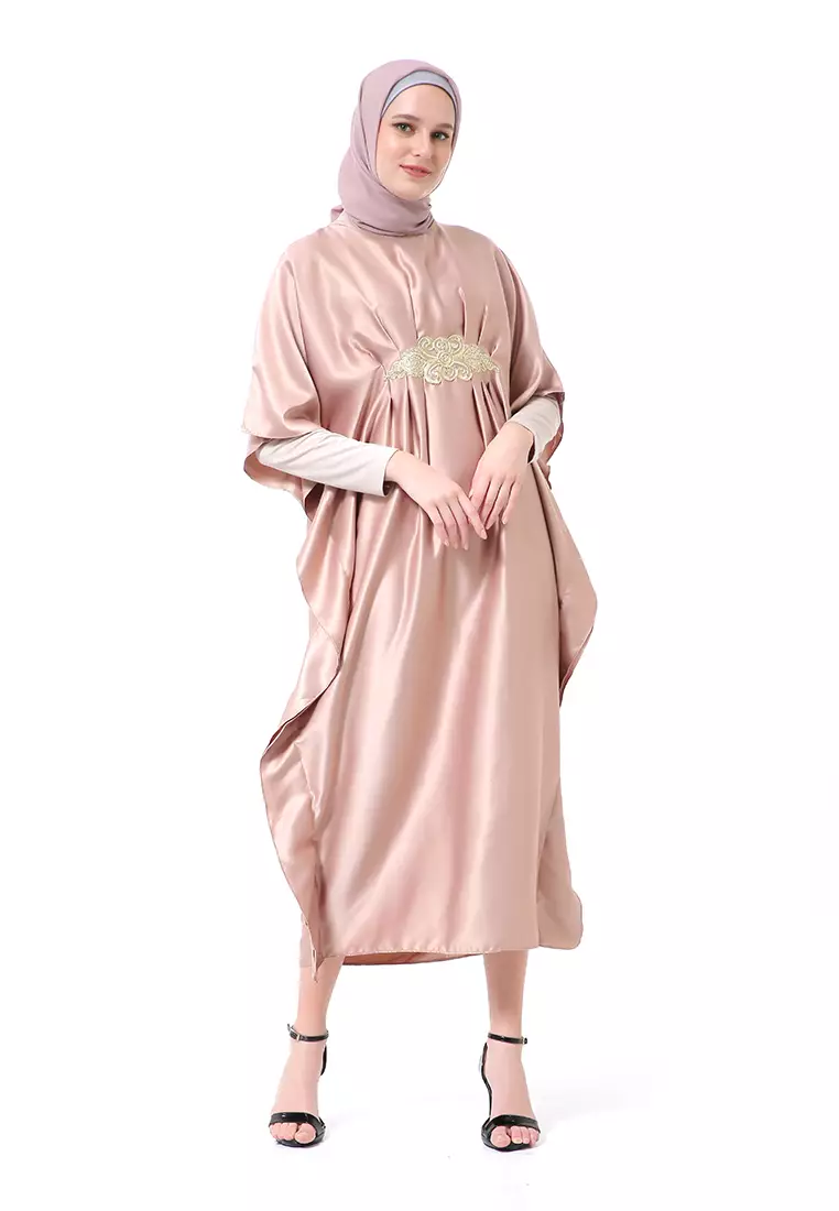 Illona Kaftan Dress Premium Fashion Muslimah Motif Polos Regular Fit - Mocha