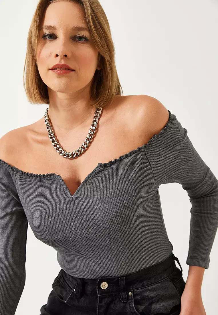 Women's Drawstring Neck Crop Knitted Blouse 60261062