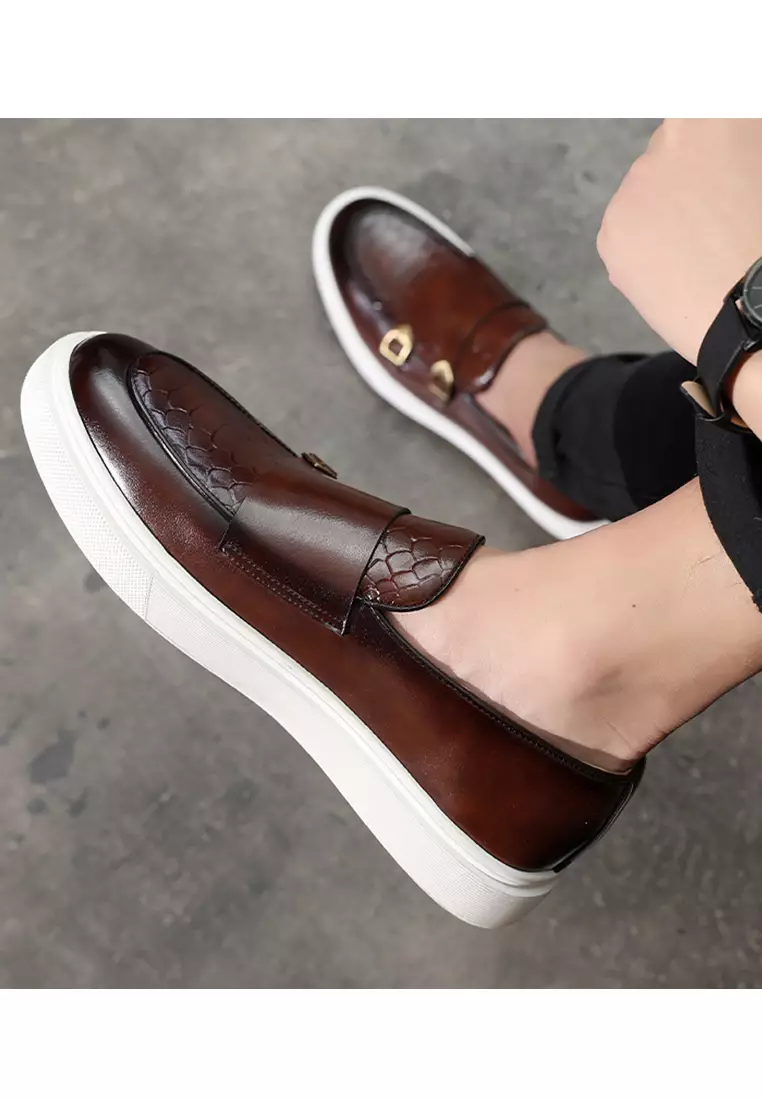 Texture Synthetic Leather Buckle Loafers WZWH-S22