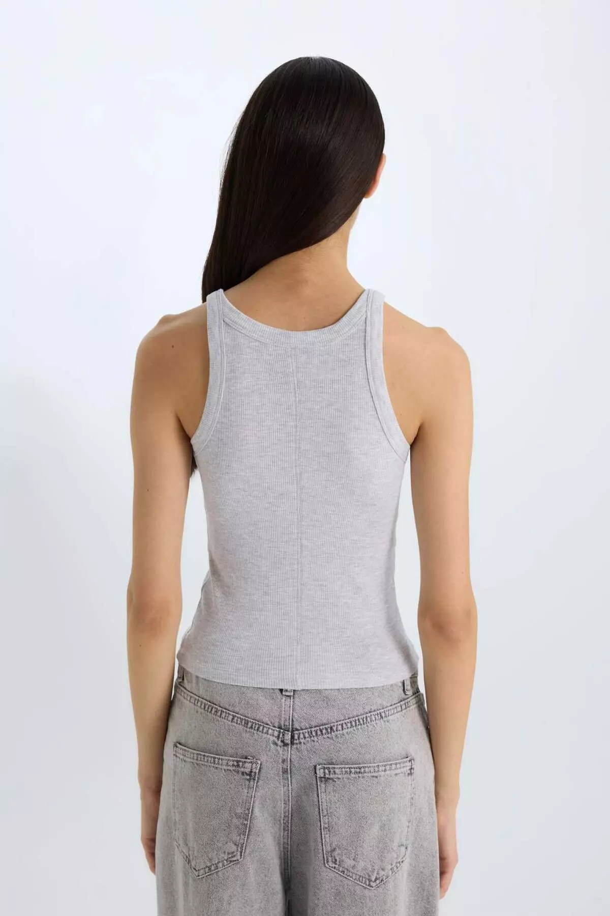 Slim Fit Slim-Fit Halter Neck Basic Plain Ribbed Camisole Undershirt E2176Ax25Sp