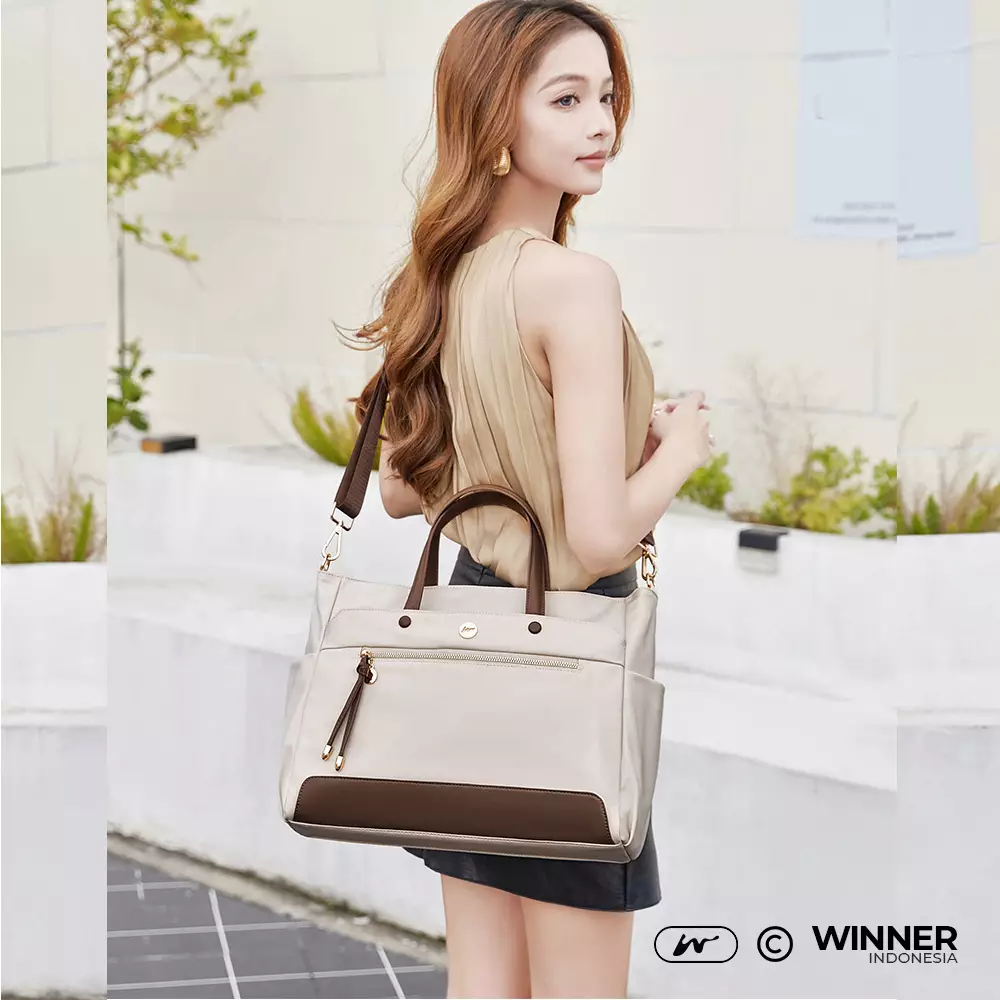 Tas Laptop 14 inch Bahu Selempang Nilon Oxford Anti-Air Wanita Bag (T14-024-5185) - Warna Khaki 14 inch