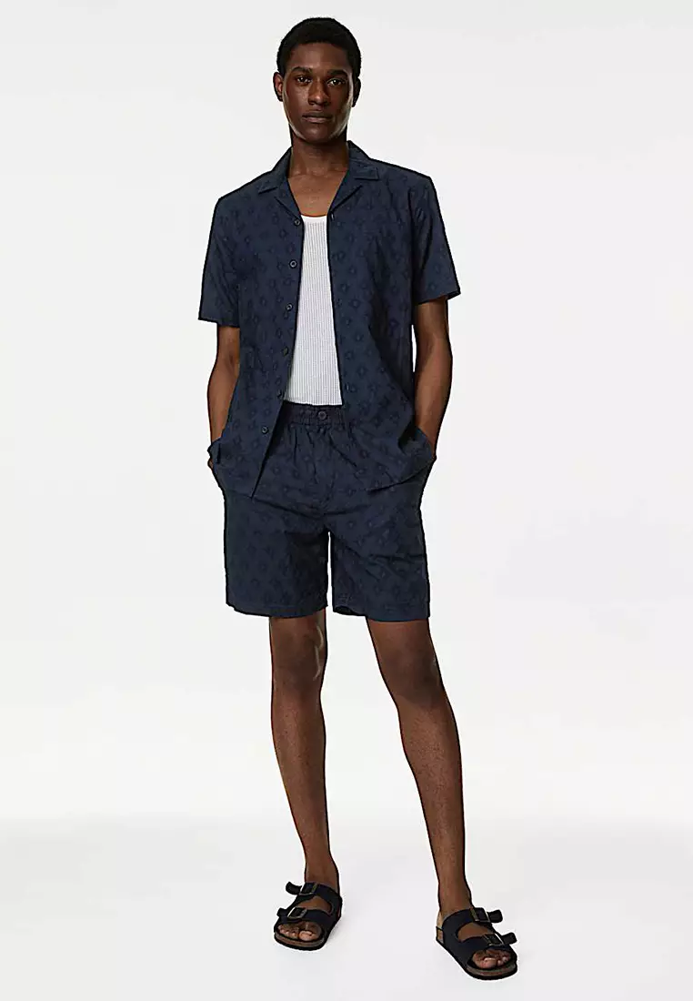 Pure Cotton Elasticated Waist Jacquard Shorts