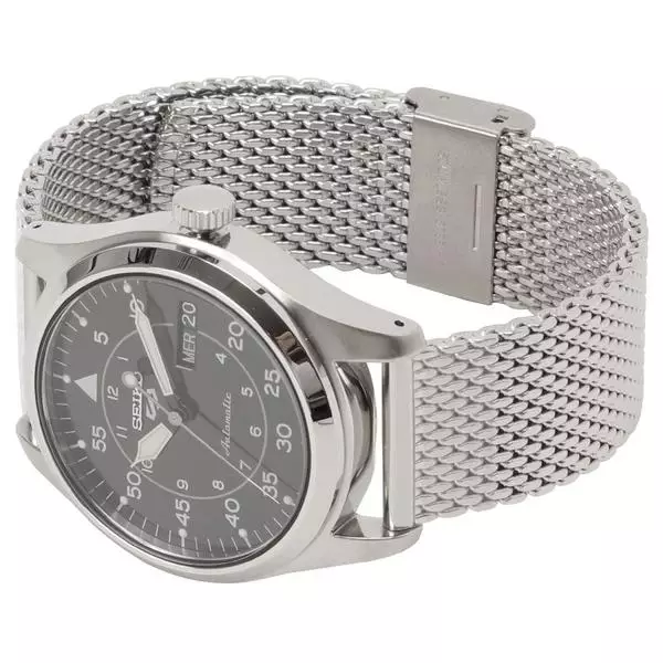 Jam Tangan Pria Seiko 5 SRPH23 SRPH23K1 Strap Stainless Steel Silver Flieger Field Suits Style Automatic Black Silver Color