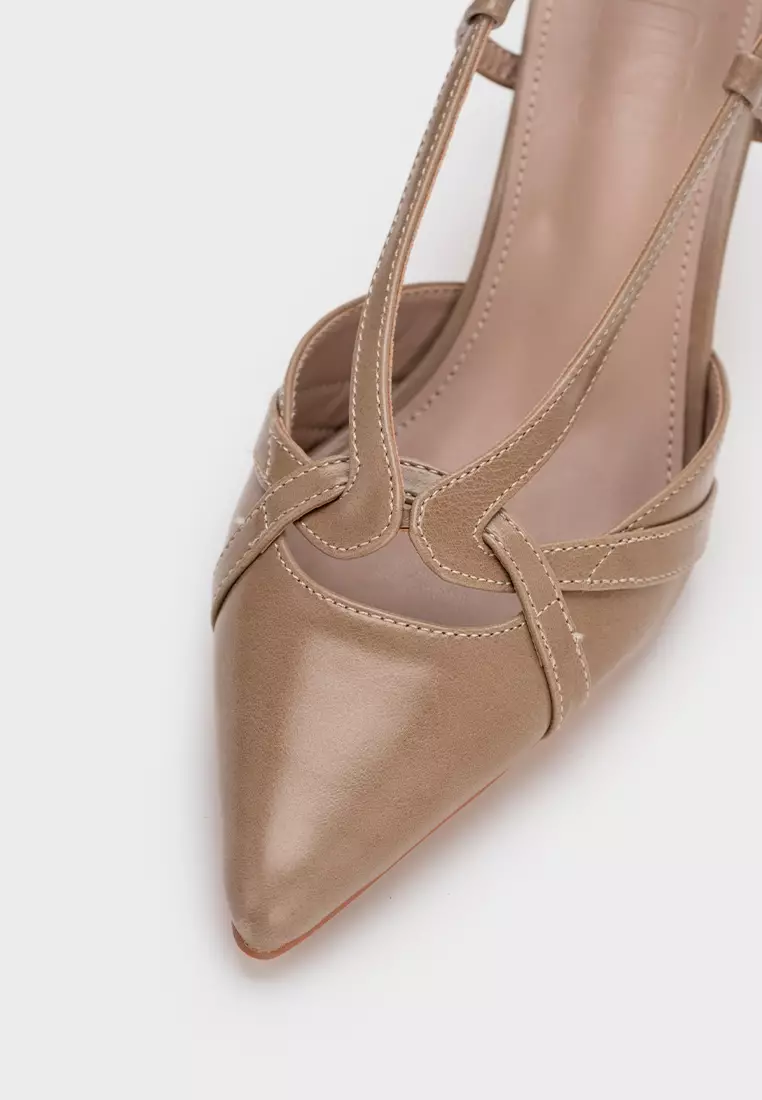 法式后空尖头高跟鞋