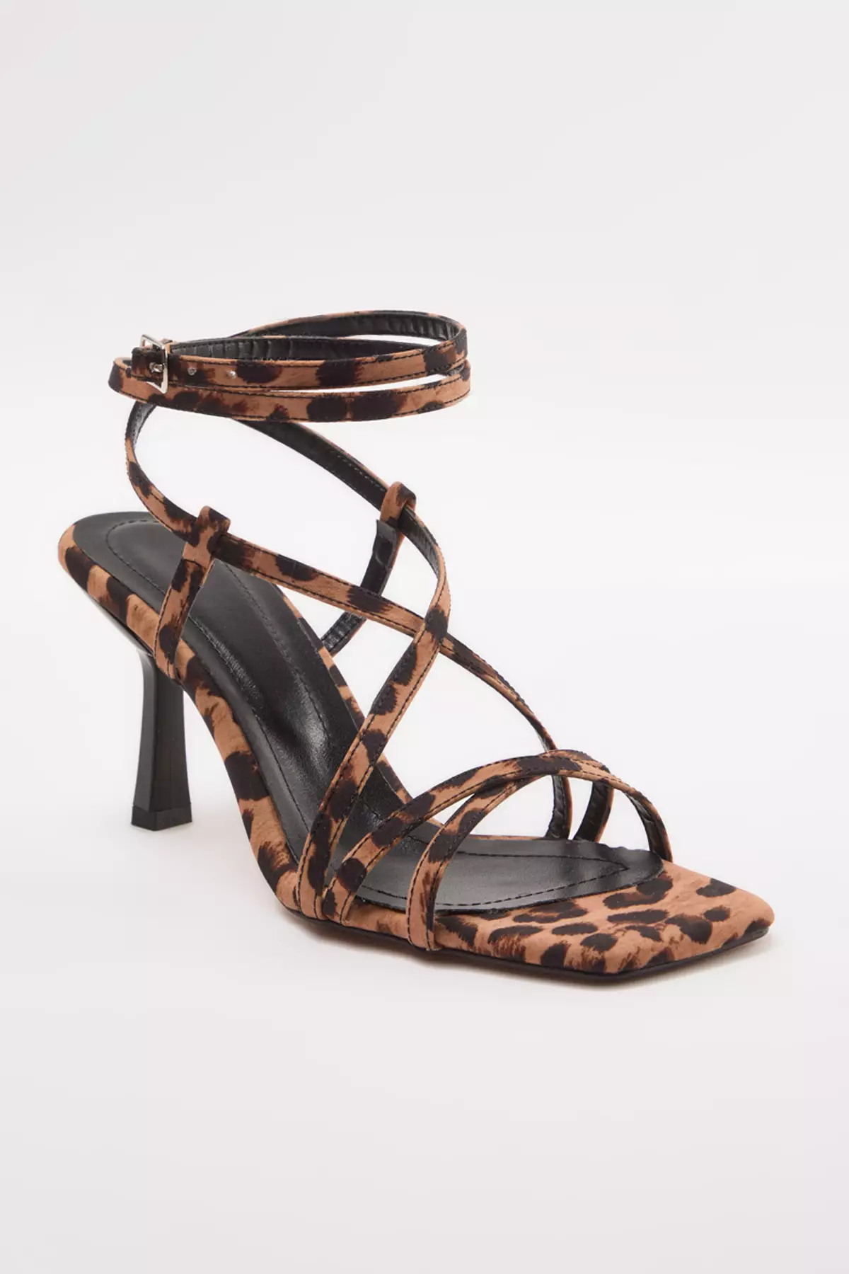 Multicolor Leopard Print Ankle Strap Brown Women's Heeled Sandals Takss24To00001