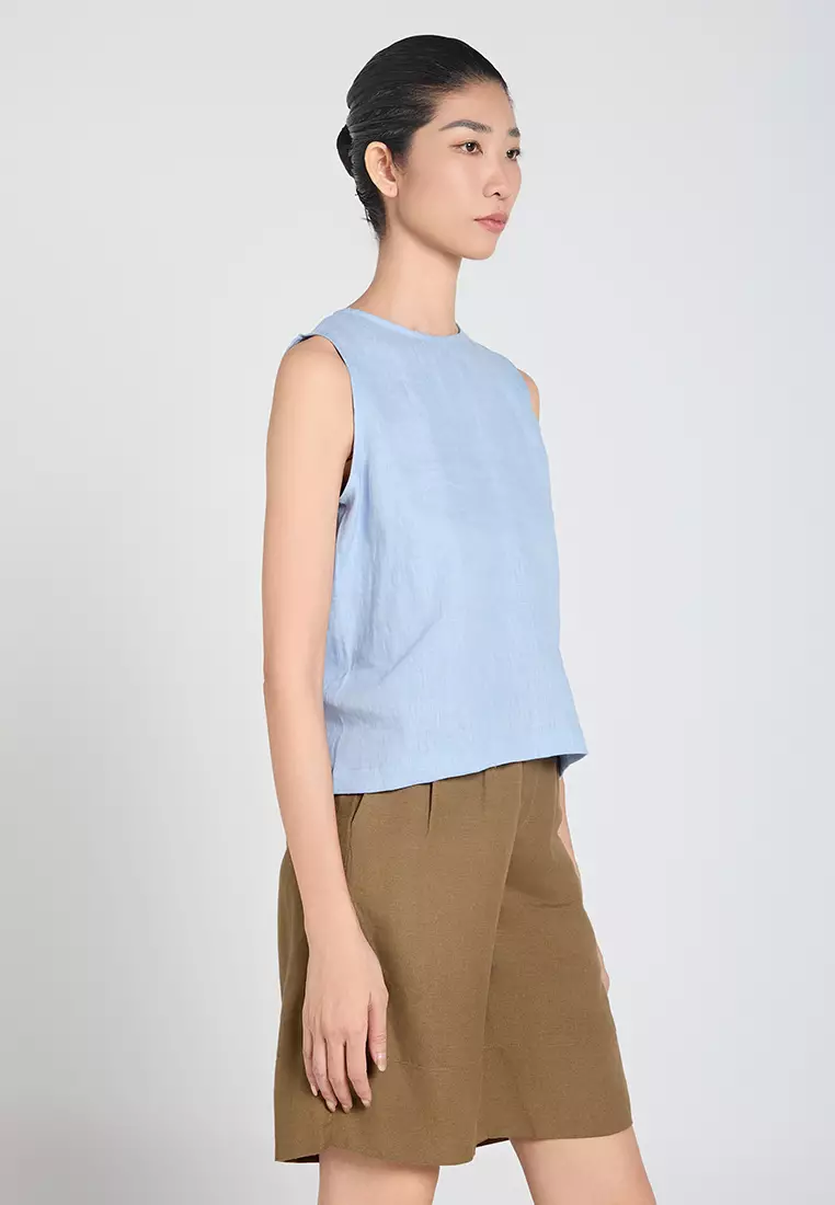 Olive Green Linen Shorts with Belt