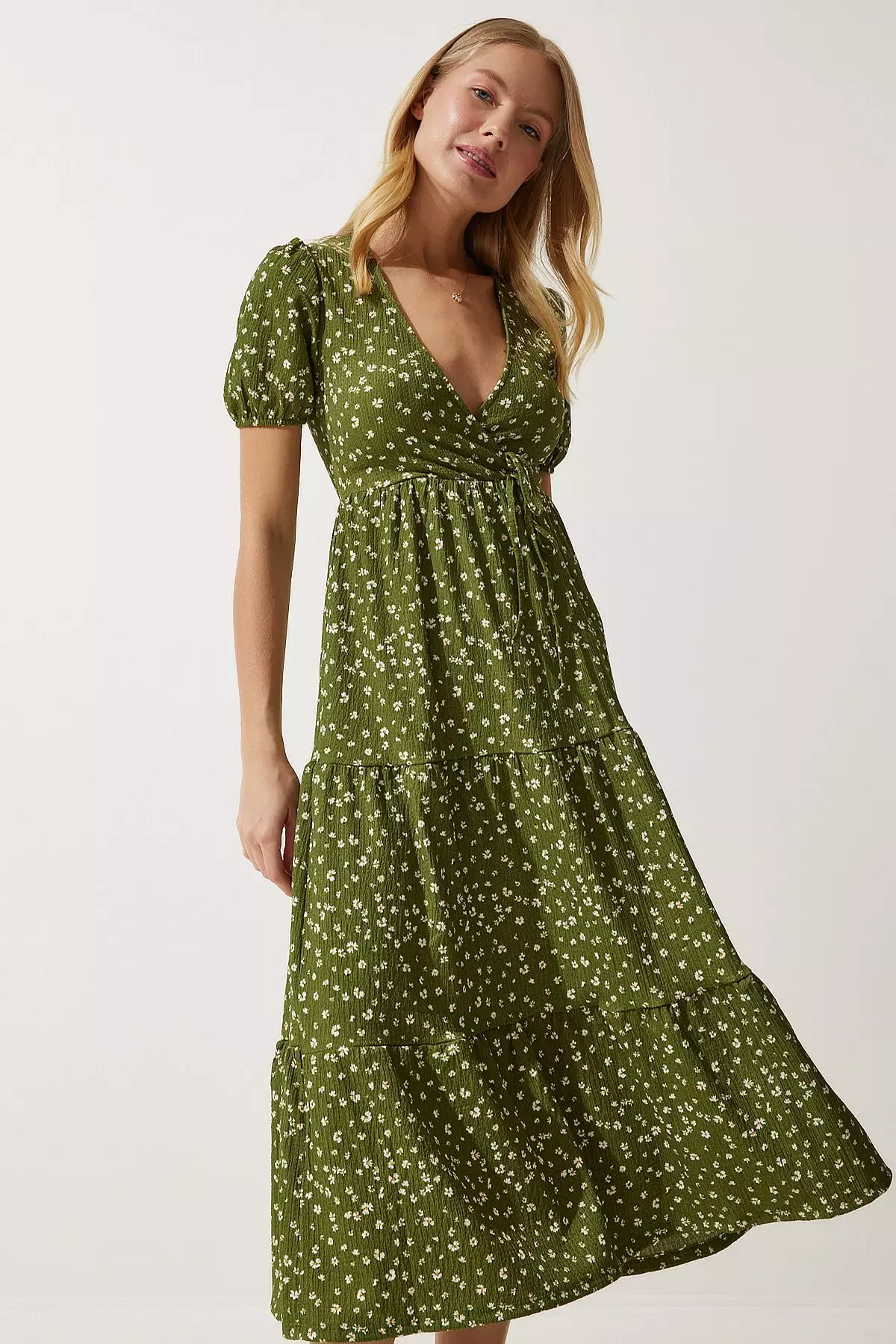 Patterned Wrap Midi Dress