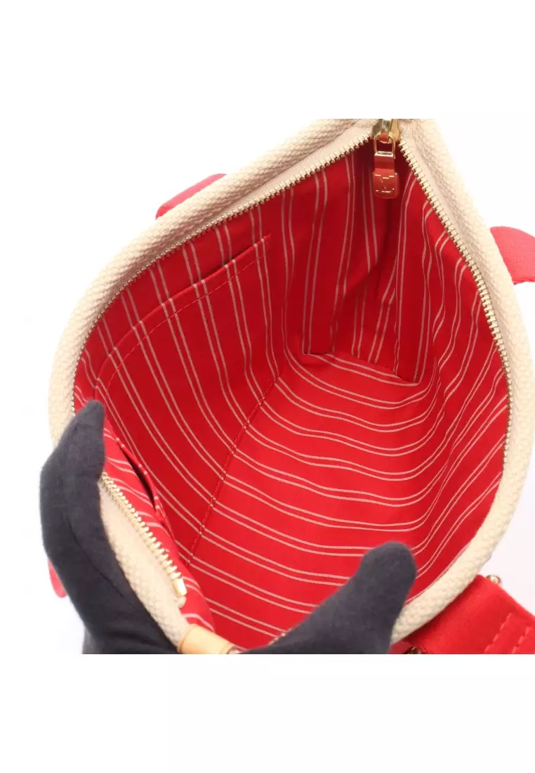 Pre-Loved Louis Vuitton Hippopotamus PM Antigua Handbag tote bag canvas leather beige Red