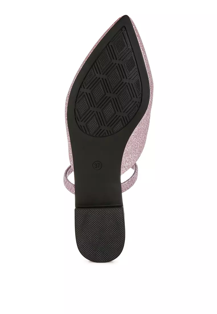 Glitter Faux Leather Flat Mules in Pink