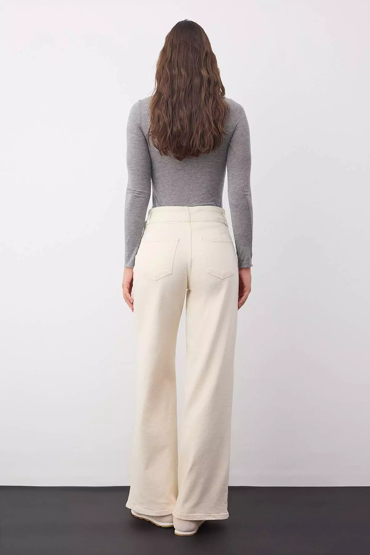 Wardrobe Essentials Ecru High Waist Pocket Detail Comfort Flexible Wide Leg Palazzo Jeans Twoaw26Je00120