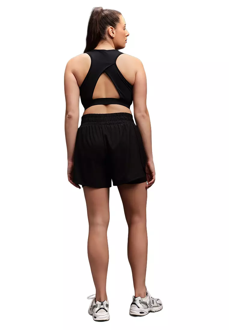 Clovia Snug Fit Active High Rise Running Shorts in Black