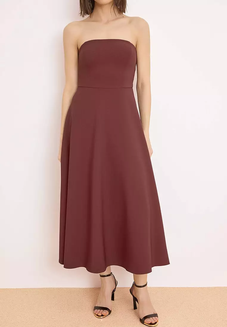 Brown Straight Skirt With Open Waist Woven Finike Maxi Unlined Stylish/Night Dress