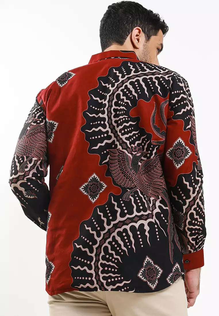 Sasmita Maron Kemeja Batik Pria Premium Slimfit Modern Lengan Panjang