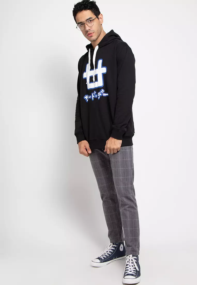 MO150 hoodies logo blue glow blk Sweater Hitam