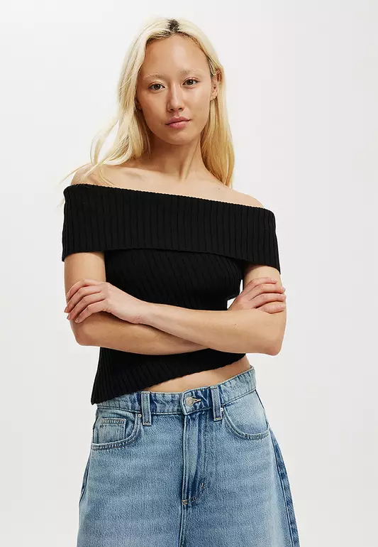 Asymmetric Off Shoulder Knit Top