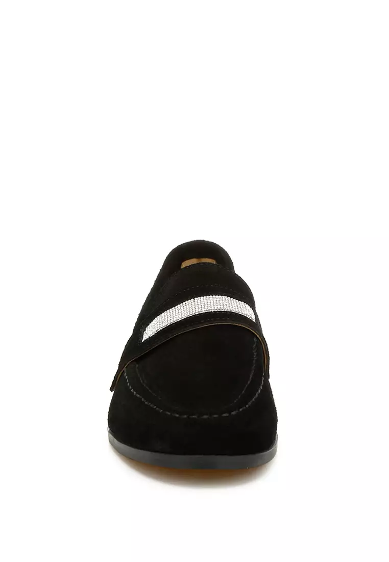 Sepatu Loafer Tali Penny Berlian Imitasi Warna Hitam