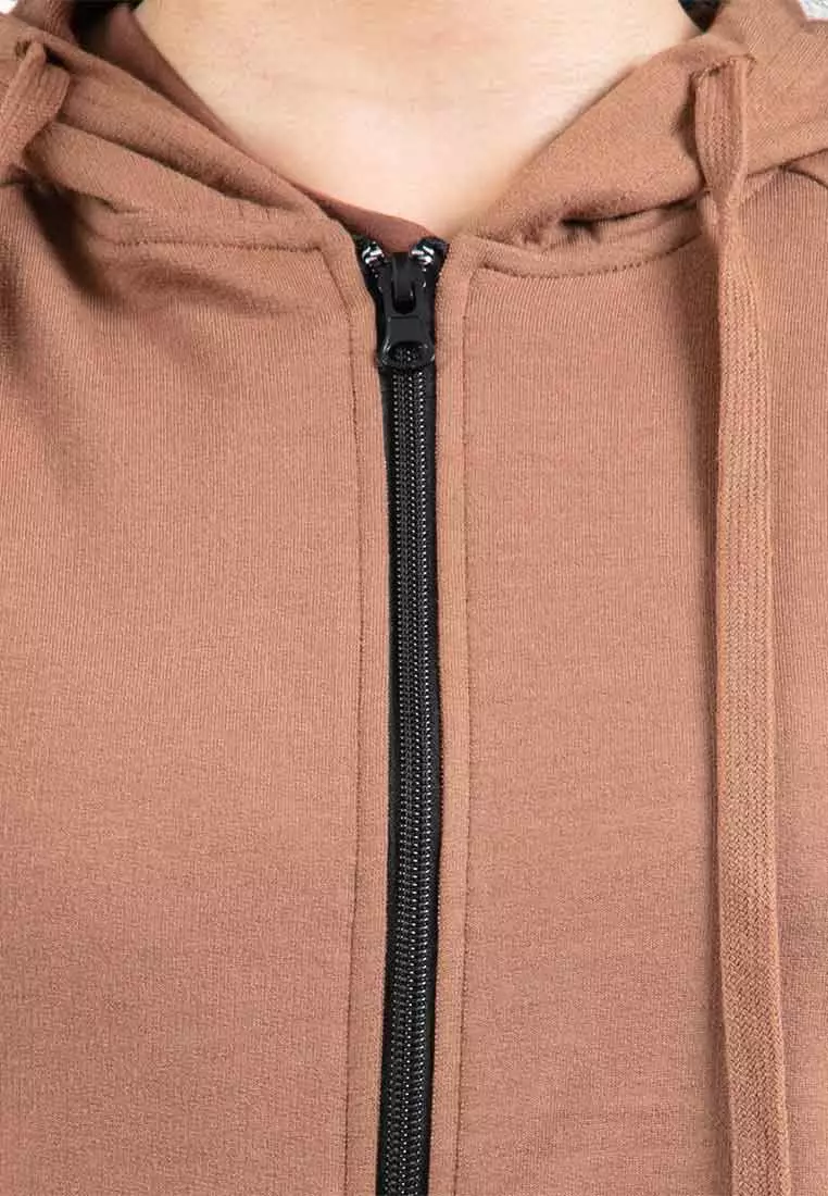 Forest Ladies Stretchable Sweatshirt Cotton Terry Hoodie Women Jacket | 830108-12LtBrown