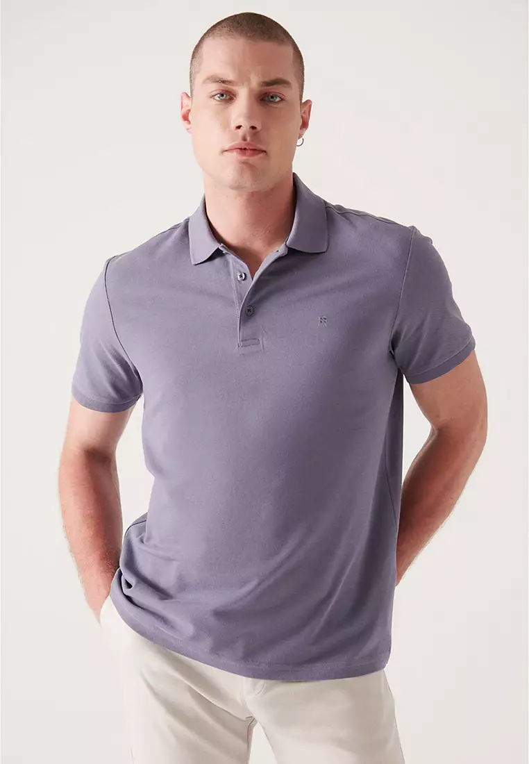 Men's Lilac 100% Cotton Cool Polo Neck T-Shirt E001004