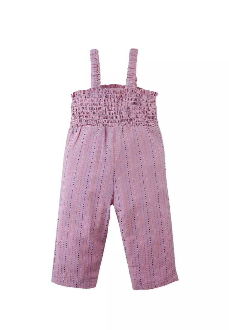 Baby Leigh Broken Striped Dobby Jumpsuit With Smocked Top