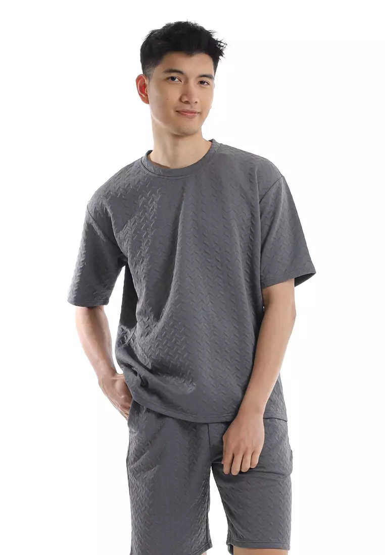Forest Baju T Shirt Lelaki | Forest Jacquard Oversized T Shirt Men - c