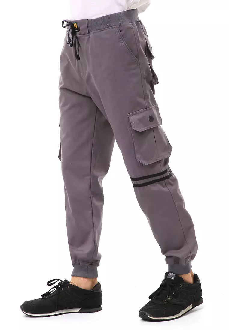 Locko Long Pants Celana Jogger Pria Model List Material Cotton Twill ORIGINAL - Gray