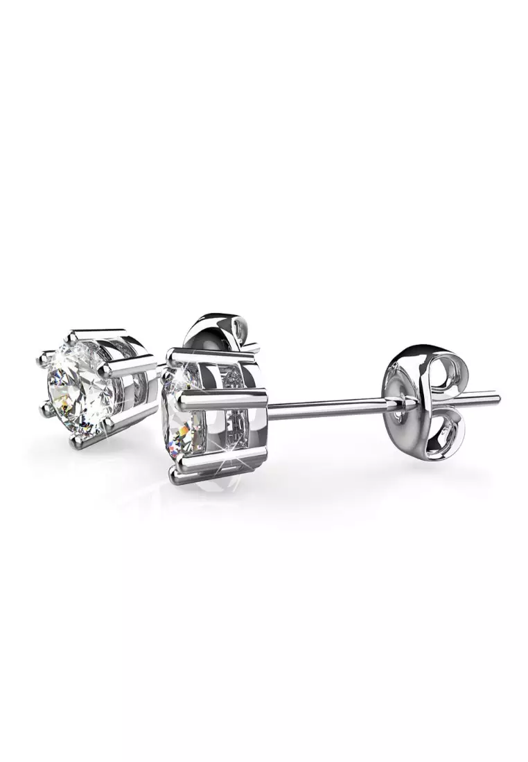 Cindy Stud Earrings Embellished with SWAROVSKI® crystals-White Gold/Clear