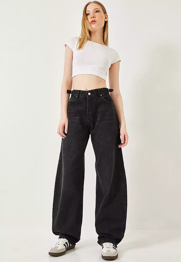 Side Epaulette Baggy Denim Pants