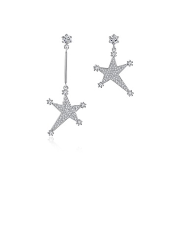 Glamorousky white Fashion Bright Star Asymmetric Earrings with Cubic Zirconia 82275ACFB77F5DGS_1