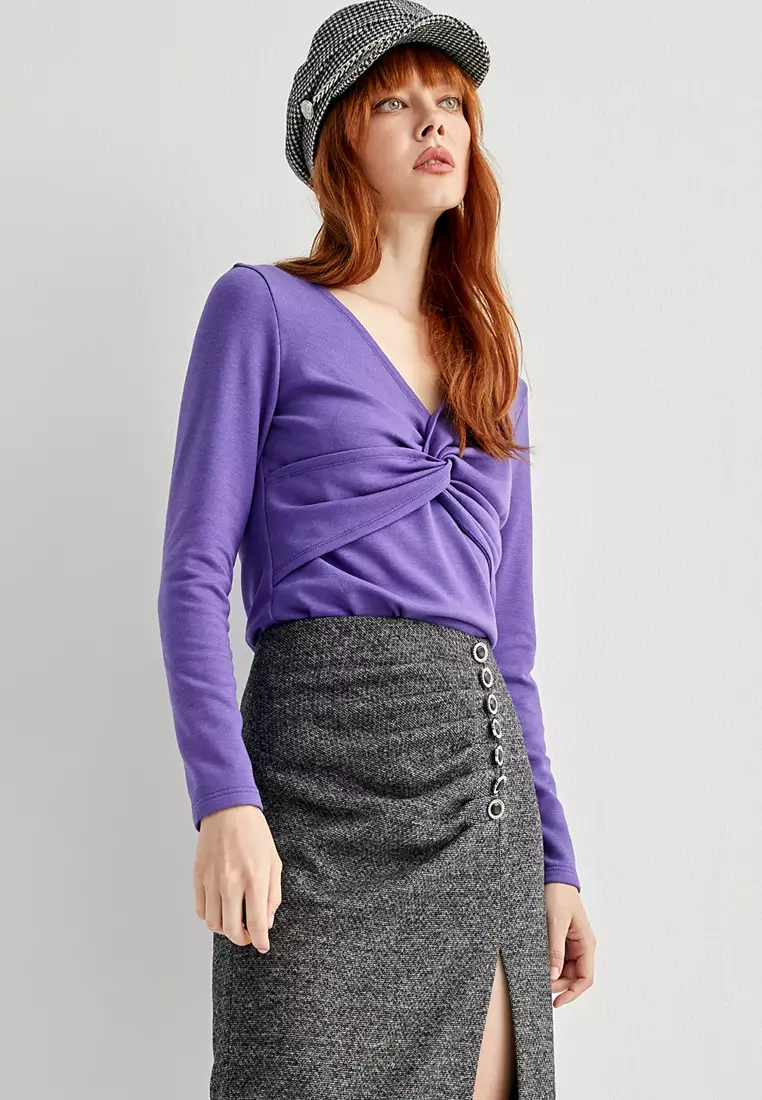 Front Twist Knot Purple Tee