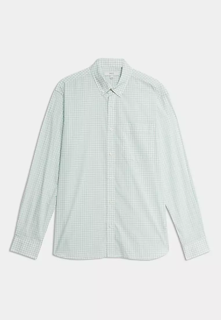 Cotton Rich Gingham Check Oxford Shirt