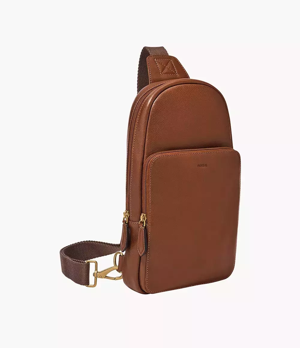 Fossil Finn Leather Sling Pack Bag Whisky Tas Selempang Pria MBG9646-212