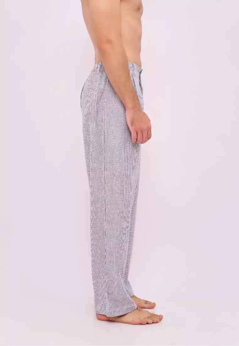 Jekyll Celana Panjang Linen Pria Putih Garis | Linen Loose Pants Men Striped White