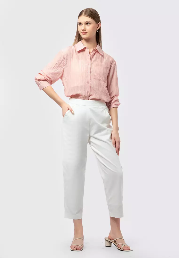 Long Pants with Elastic Waist Ecru