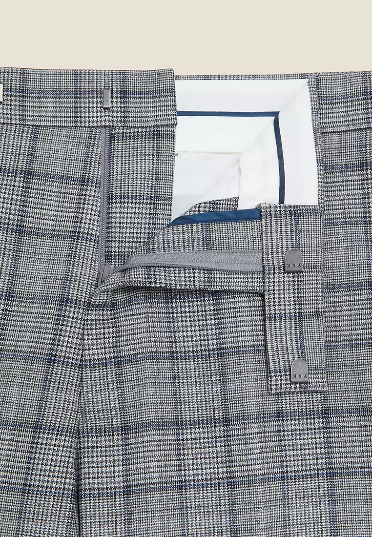 Slim Fit Check Suit Trousers with Stretch