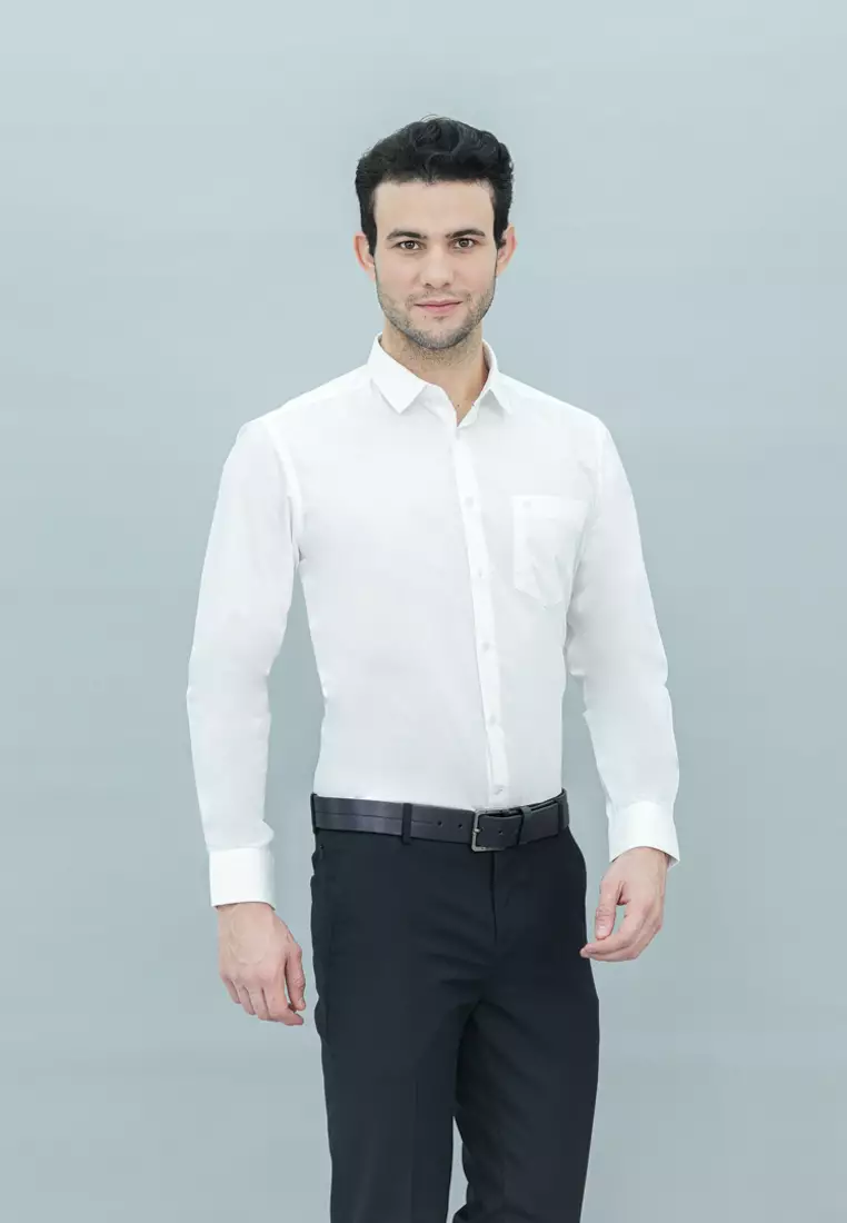 Johnwin - Kemeja Formal Pria Polos Warna Putih FSH.650.Q251.967.C-L/S