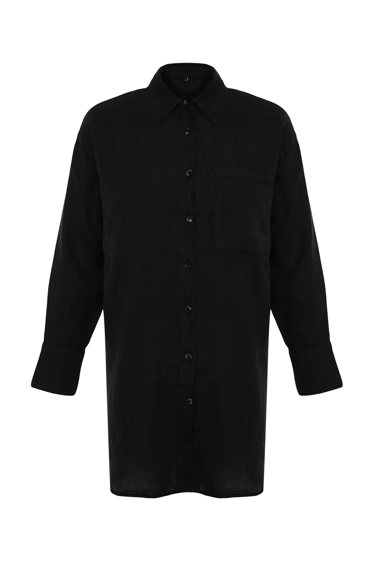 Black 1% Linen Pocket Detailed Oversized Shirt Twoss26Go39