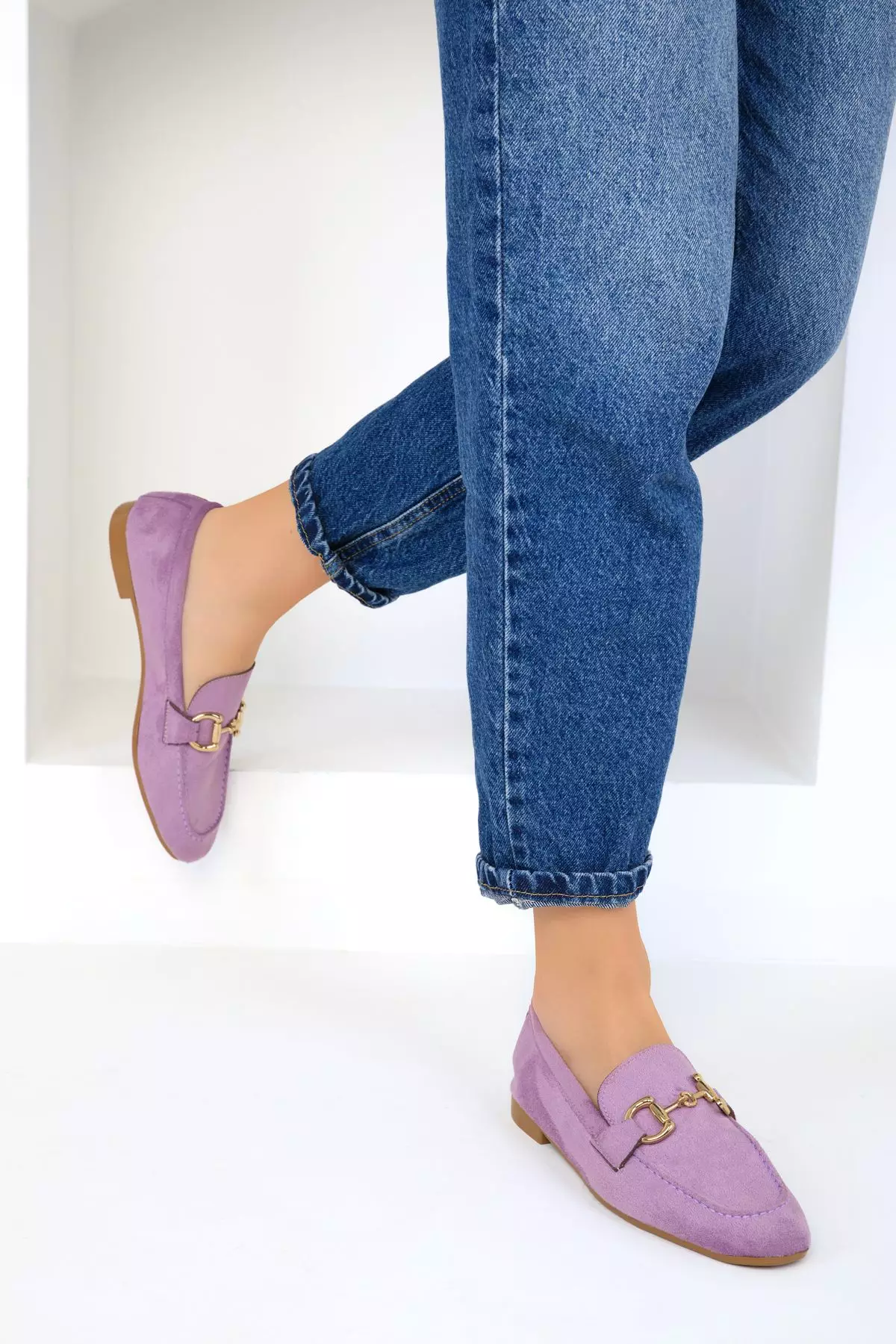 Metal Detail Suede Flats