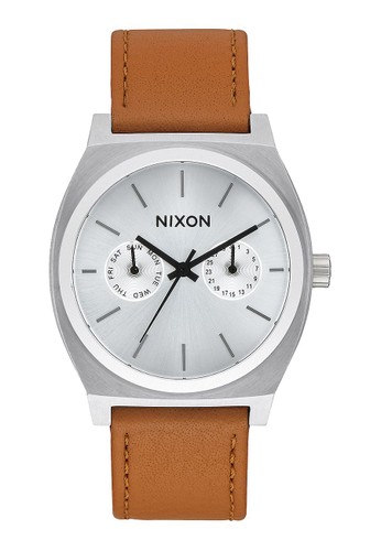 NIXON Time Teller Deluxe Leather Silver Sunray / Saddle Jam Tangan Pria A9272310 - Leather - Brown