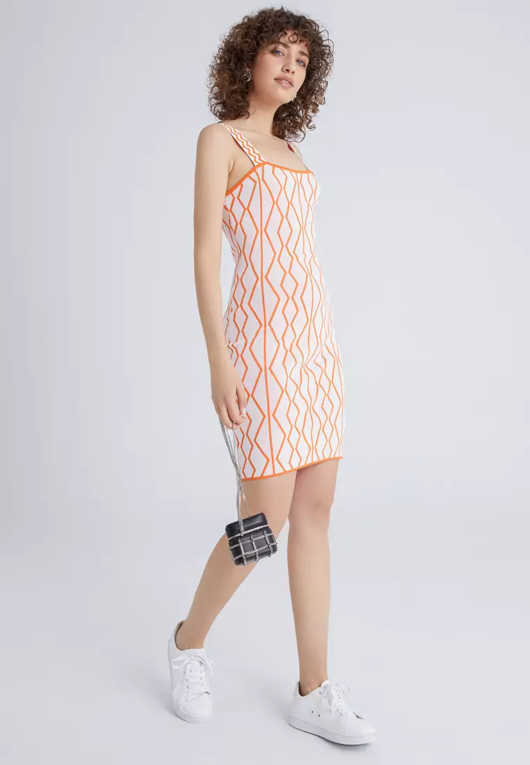 Geo jacquard hotsell knit wrap dress