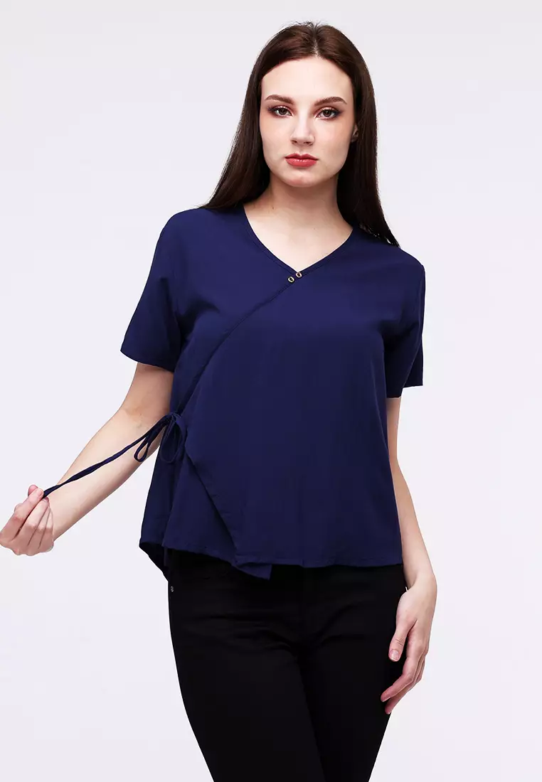 Buy Freego Ladies Woven Plain Soft Linen Short Sleeves Blouse 2024 Online