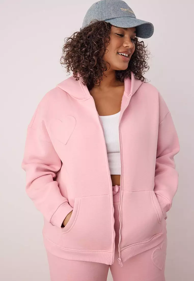 Pink Hooded Embossed Printed Sharodnlu Knitted Large Size Tracksuit Set Tbbaw26Ts00009