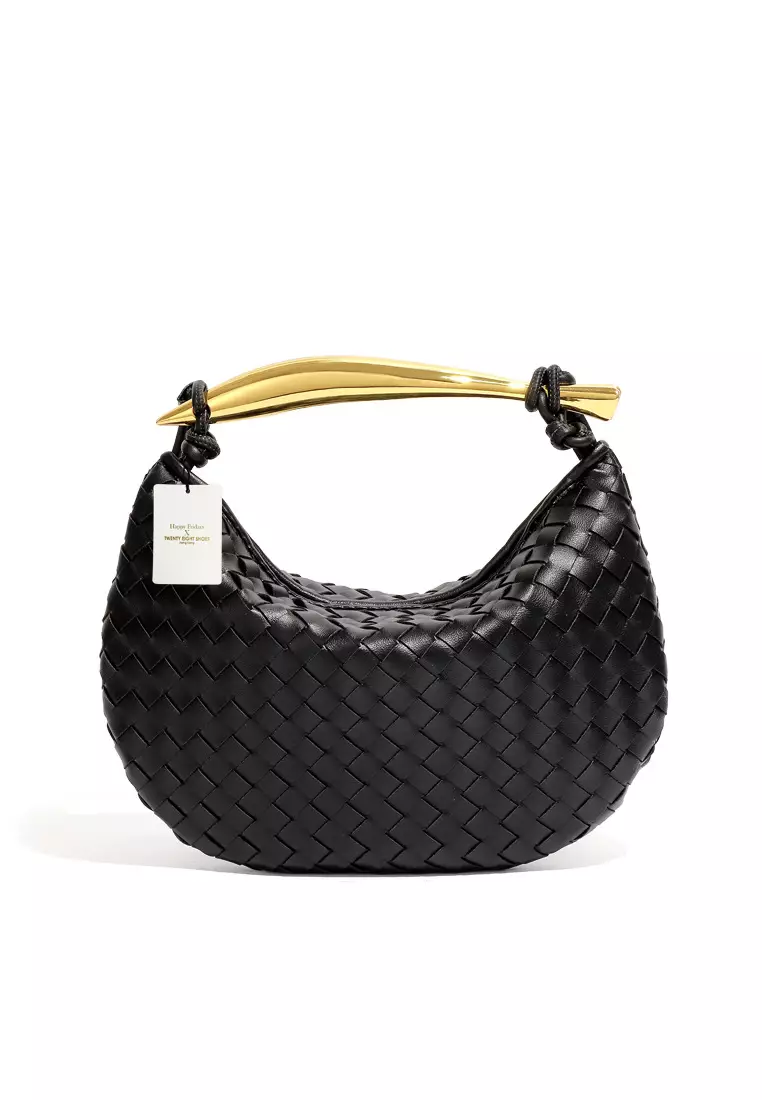 black woven hobo bag