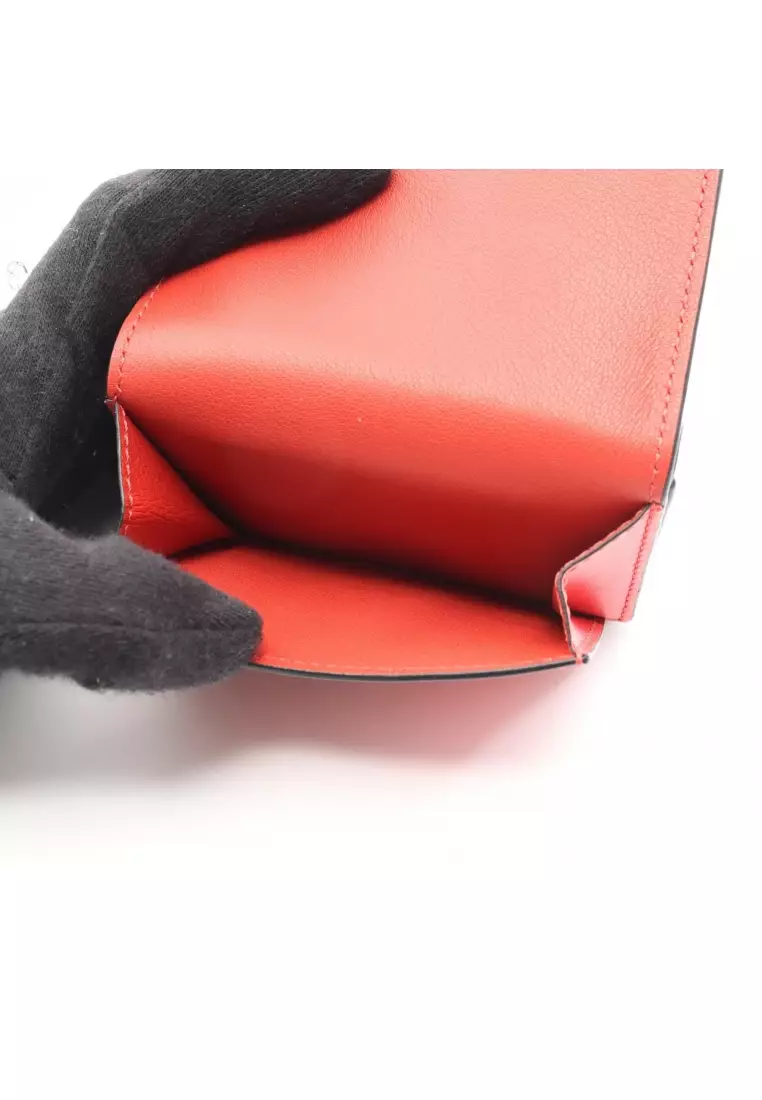 Pre-Loved LOEWE Trifold wallet trifold long wallet leather Red pink bicolor