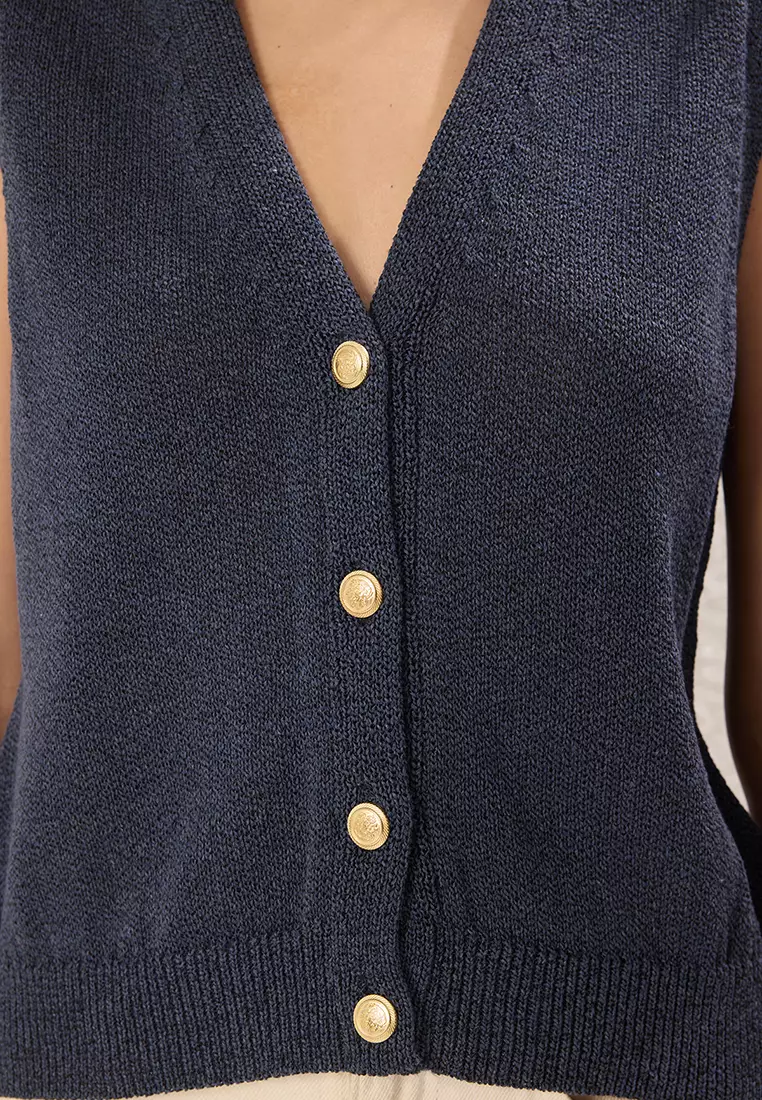 Navy Blue Regular V Neck Vest