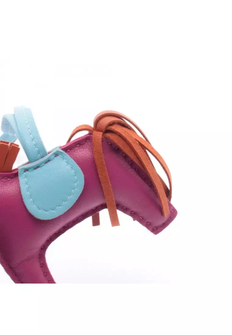 Pre-Loved Hermès Rodeo PM rose purple Cornelian Celeste bag charm Aagneau Pink purple Red brown Light blue A stamp