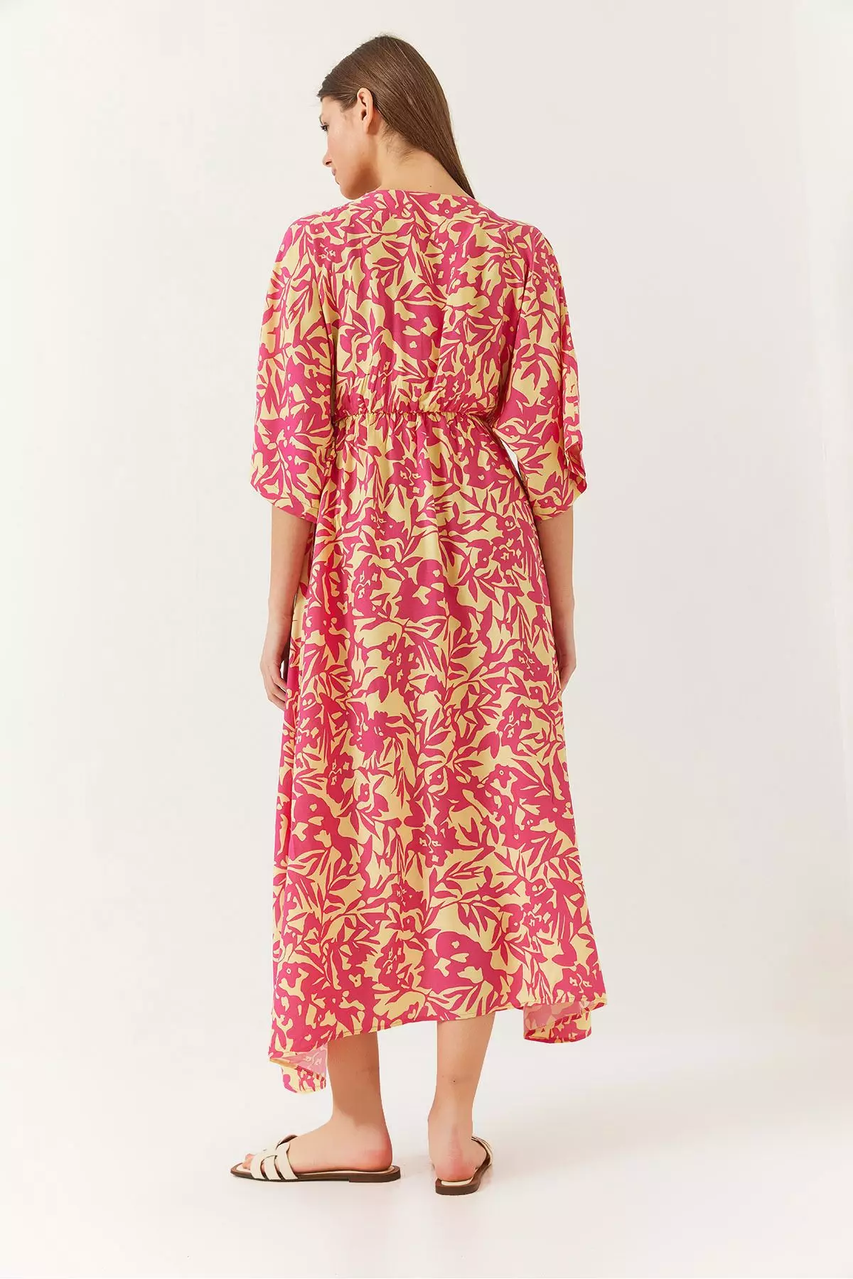 Women's Double Breasted V Neck Front Slit Detail Print Dress 60261411