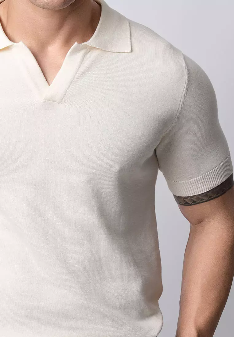 Mens Polo Shirts Vneck Knitted Off White