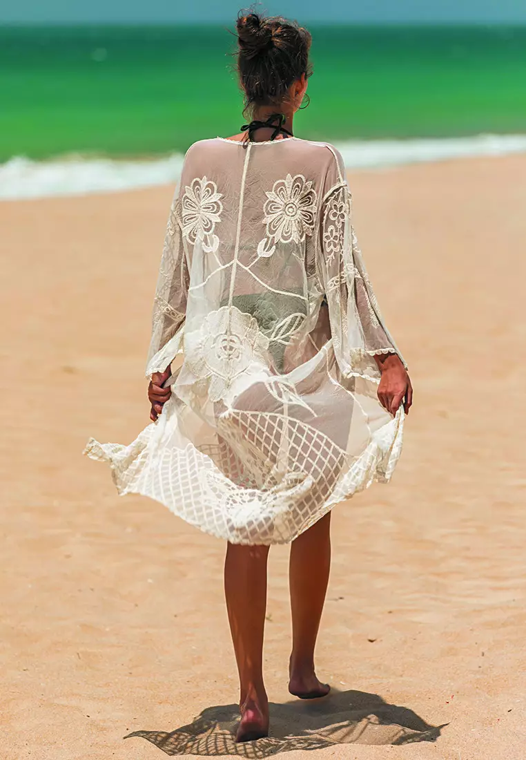 Buy LYCKA LTH3046-Lady Beachwear Long Breezy Beach Cover-up-White