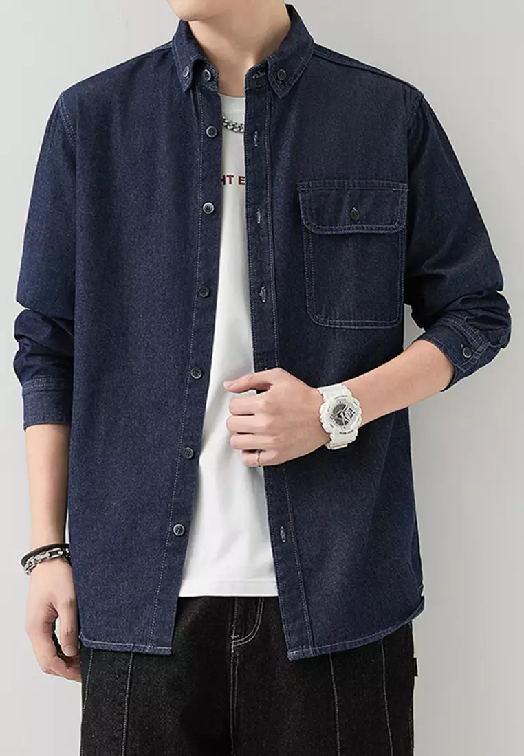 Mens casual denim top shirts