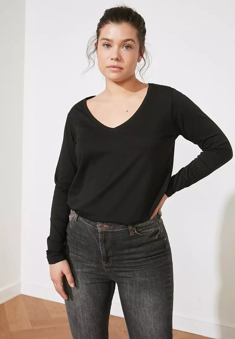 Cotton Long Sleeves V-Neck T-Shirt